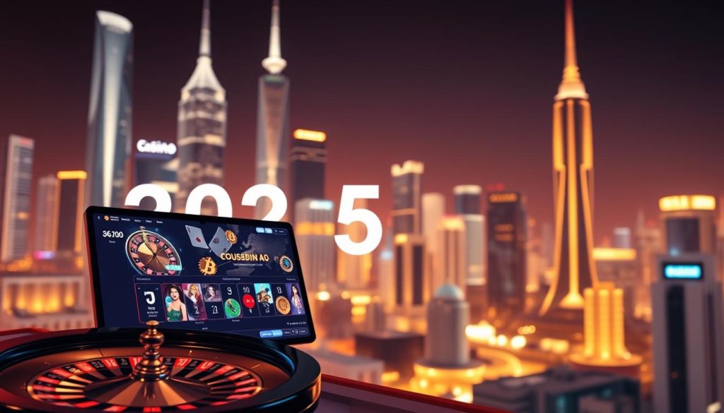 A vibrant, high-contrast image of the top-rated bitcoin gambling sites in 2025. In the foreground, a sleek, modern user interface with clean typography and colorful icons representing various casino games like roulette, blackjack, and slots. Behind it, a cityscape with gleaming skyscrapers and neon lights, evoking a futuristic, high-tech atmosphere. The background is bathed in a warm, golden glow, creating an inviting and luxurious ambiance. The overall composition is balanced, dynamic, and visually captivating, capturing the excitement and prestige of the leading bitcoin casinos of the future. A vibrant, high-contrast image of the top-rated bitcoin gambling sites in 2025. In the foreground, a sleek, modern user interface with clean typography and colorful icons representing various casino games like roulette, blackjack, and slots. Behind it, a cityscape with gleaming skyscrapers and neon lights, evoking a futuristic, high-tech atmosphere. The background is bathed in a warm, golden glow, creating an inviting and luxurious ambiance. The overall composition is balanced, dynamic, and visually captivating, capturing the excitement and prestige of the leading bitcoin casinos of the future.